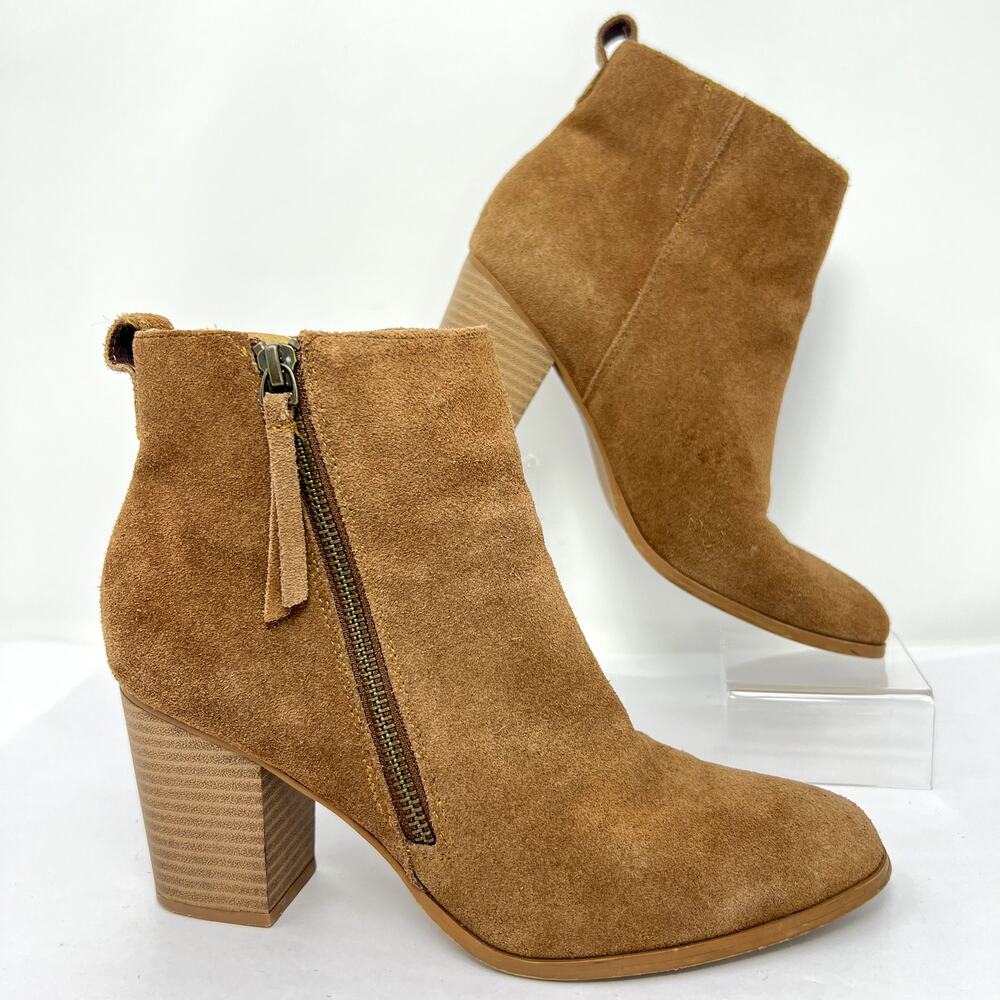 Susina Suede Leather Block Heel Ankle Booties Women's 8M Tan Boho Western